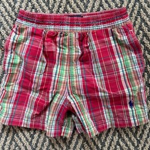 Ralph Lauren red plaid swim trunks 18 months